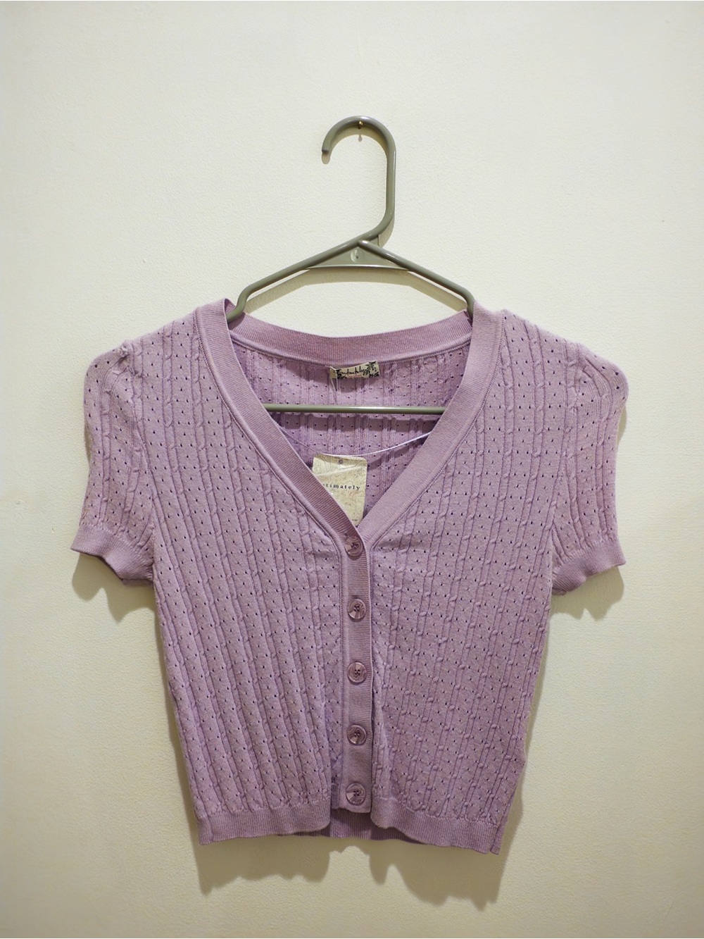 Free People Intimately Lilac Short Sleeve Cropped Knit Cardigan